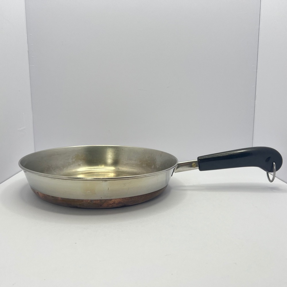 Revere Ware Frying Pan 10 in Copper Bottom 1801 Made in USA Vtg Skillet No Lid